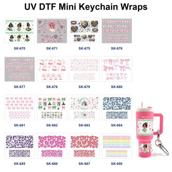 Wholesale 8pcs Fairytale Maiden Bow Cherry Heart Balloon Leopard Gradient Texture Decor Mini Cup Keychain Sticker OLY Exclusive