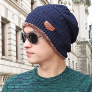 oly-f0379498f295629083652dc0a91ab1e7 Wholesale Winter Knitted Beanie Hat Men Trendy Triangle Label Ear Flap Cap