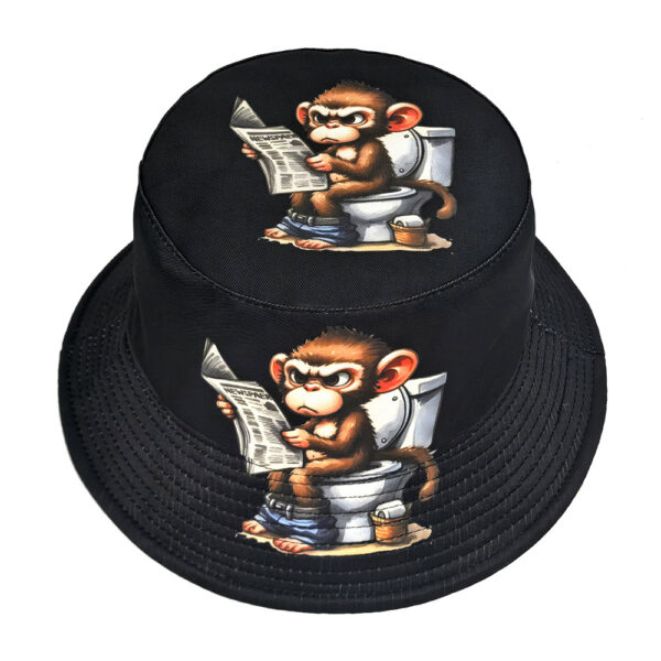 Wholesale Stylish Double Sided Monkey Print Bucket Hat Black Sun Protection Outdoor Casual Fashion Accessory