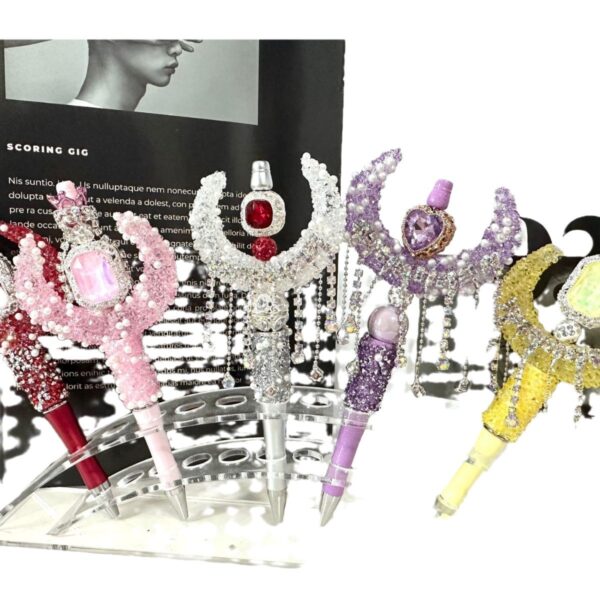 oly-f060af9c304e2db404476c6e7e7da186 Wholesale Trendy Moon Boat Beaded Pen Colorful Sugar Design Chic Writing Accessory