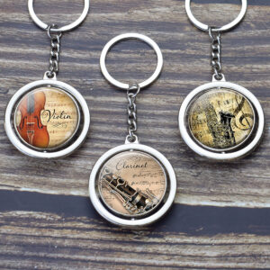 Wholesale Vintage Musical Instrument Keychain Rotating Metal Stress Relief Decorative Accessory for Party Gift Boutique Resale