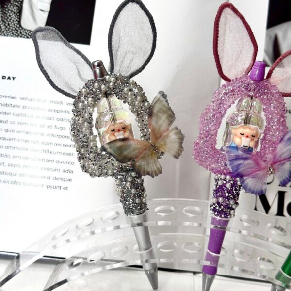 Wholesale Beaded Rabbit Charm Pen Cute Bling Design Green Refil Everyday Office Decor Gift