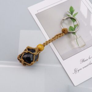 Brown rope + obsidian keychain