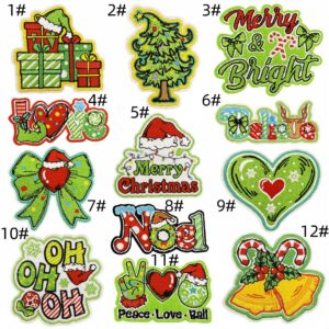 Green christmas cloth stickers set of 12 pieces