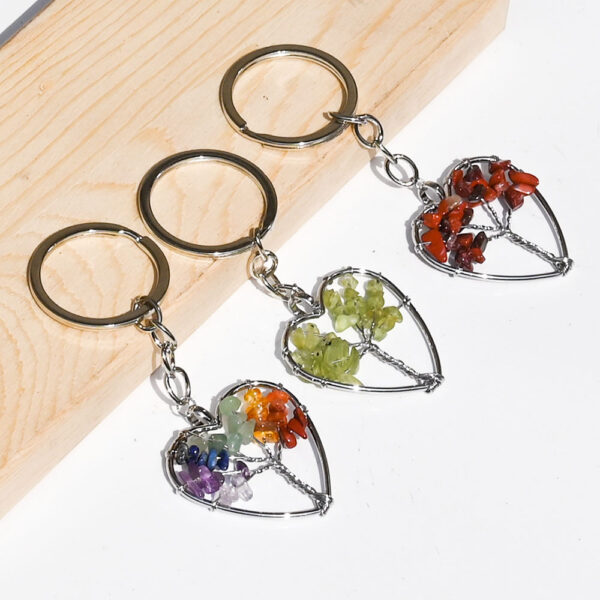 Wholesale Tree of Life Heart Keychain Pendant Natural Strawberry Crystal Fashion Accessory Gift