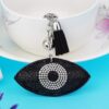 Wholesale White Flannel Rhinestone Eye Keychain Bag Charm for Wedding Gift, Car Key Accessory