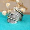 Wholesale Retro Cool Two-Tone Feather Open Ring Silver Adjustable Fashion Jewelry Accessory