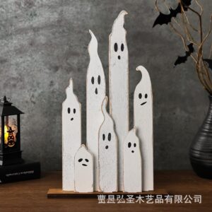 Wholesale Halloween Ghost Wooden Decoration Cute Resale Desktop Ornament