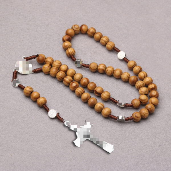 Wholesale Retro Cross Design Wooden Rosary Pendant Handmade Braided Chain Jewelry Accessory for Resale