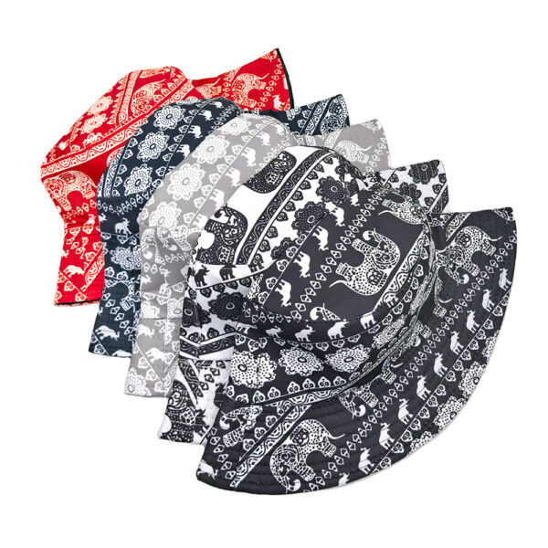 Wholesale Elephant Pattern Bucket Hat Navy Blue Double Sided Summer Sun Protection Fashion Accessory