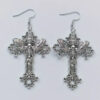 oly-f26229dbcea8a54ca21c89b0b44645af Wholesale Gothic Vintage Cross Moth Earrings, Alloy Silver Plated Jewelry Accessory for Party or Everyday Wear