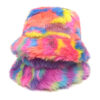Wholesale Faux Fur Rainbow Gradient Tie Dye Bucket Hat Winter Fashion Accessory