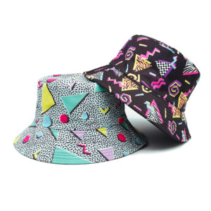 oly-f2a80c6faaa284c3e1e10e1b698b56f6 Wholesale Trendy Geometric Graffiti Fisherman Hat Wide Brim Sunscreen Women Fashion Accessory