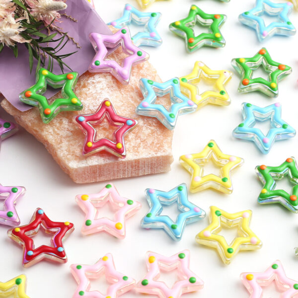oly-f2b02e24973aabc719411985db627325 Wholesale Hollow Five Point Star Acrylic Beads DIY Necklace Phone Chain Trendy Craft Supply