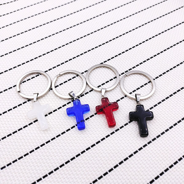 Wholesale White Natural Stone Cross Keychain Lovable Key Ring for Boutique Resale