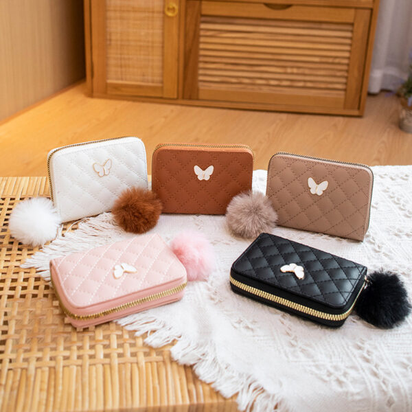 Wholesale Women's Butterfly Pu Leather Wallet with Fluffy Ball - Trendy Fashion Accessory for Everyday Use