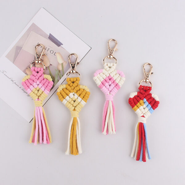 oly-f2c993b822b159cd75654039bcff9a77 Wholesale Bohemian Heart Woven Keychain Cotton Rope Bag Charm Stylish Gift for Parties and Everyday Use
