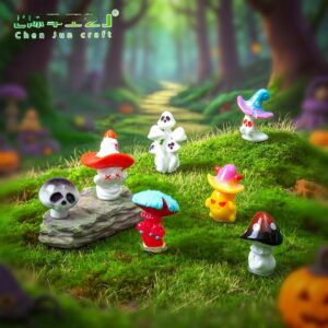 Wholesale Halloween Ghost Mushroom Resin Ornament for Garden DIY Miniature Landscape Decor
