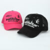 Wholesale Trendy English Letter Printed Mesh Cap Fuchsia, Adjustable, Unisex, for Gift or Boutique Resale