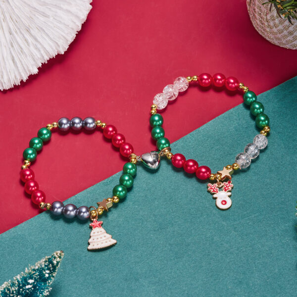 oly-f3528f499998fdf2bf3930862171b5a9 Wholesale Christmas Santa Tree Bell Love Magnet Couple Bracelet Fashion Jewelry Accessory Gift