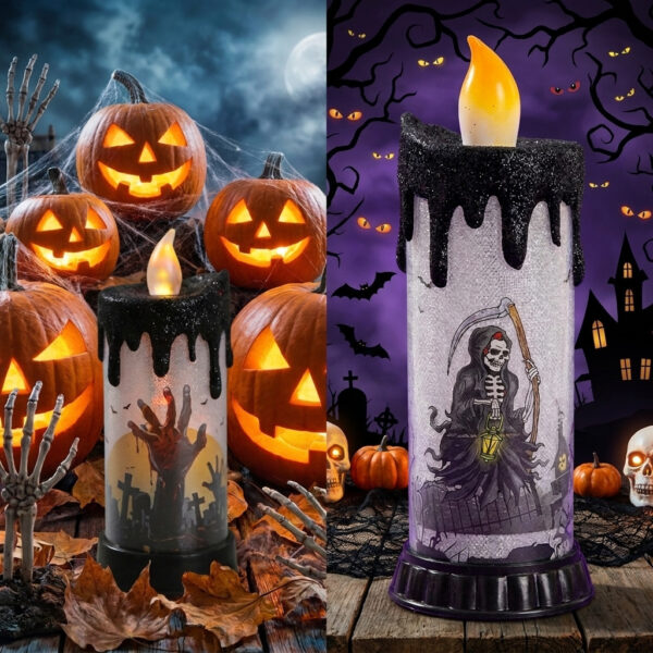 Wholesale Halloween Electronic Candle Lamp Set - Ghost Hand, Witch, Death Designs - Decorative Accent for Party, Gift or Boutique Resale