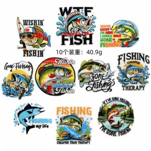 Fishing theme cloth stickers a set of 10 pieces