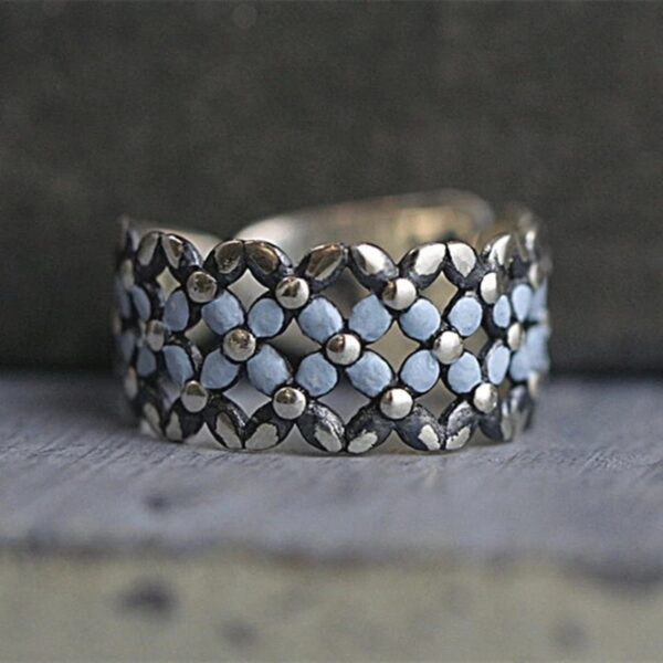 Wholesale Vintage Blue Twisted Roman Ring - Alloy Electroplated Jewelry Accessory for Everyday Wear or Gift