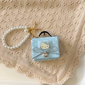 Blue polka dot cat head earphone bag + bead chain