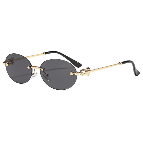 Wholesale Trendy Oval Frameless Metal Sunglasses UV Protection Summer Outdoor Shades