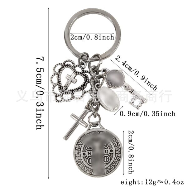 Wholesale Silver Metal Double Sided Cross Keychain with Hollow Heart Design Trendy Backpack Charm for Gift or Everyday Use