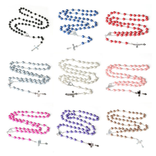oly-f404c2ef5e4010c718b6ddbaeaa4ee67 Wholesale Imitation Pearl Rosary Cross Necklace White Alloy Pendant Fashion Jewelry Gift