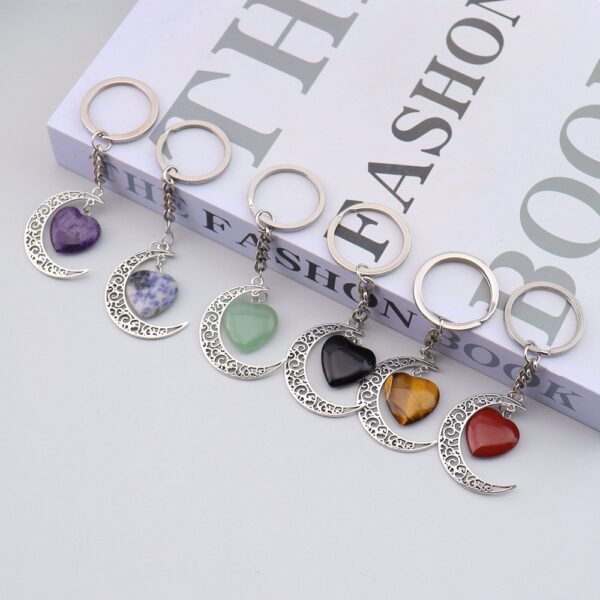 oly-f4102aef8fee6e2ef1cbdfa66d18a820 Wholesale Heart Moon Hand Wrapped Keychain Bag Charm with Green Aventurine Crystal Stylish Car Key Accessory