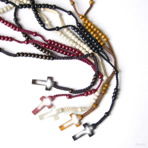 oly-f420112ad900285b77b1268075f6a264 Wholesale Cross Rosary Necklace Natural Wood Bead Coffee Color Handcrafted Fashion Accessory