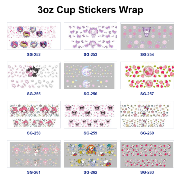 Wholesale 8pcs Kawaii Cartoon 3oz Cup Stickers Wrap OLY Exclusive