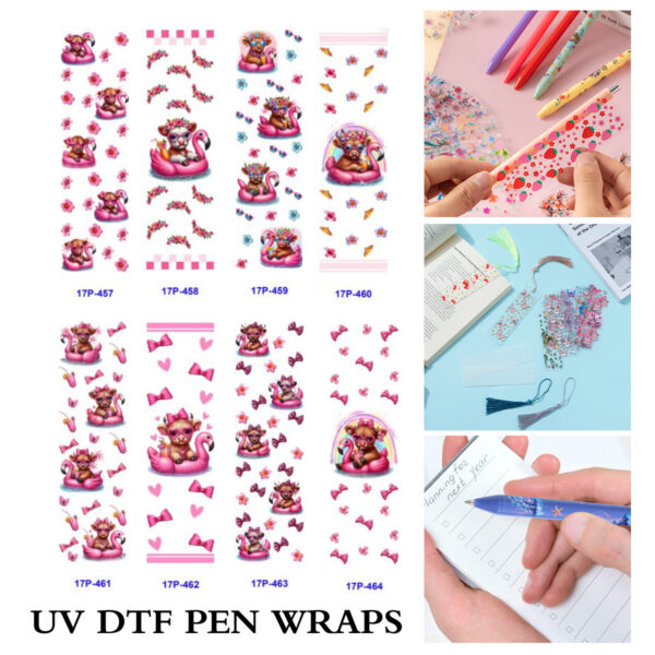 oly-f447366102067c190a6b75f9e041da32 Wholesale 2/8/16pcs Cute Pink Flamingo Float Cow Floral Series UV DTF Pen and Bookmark Stickers