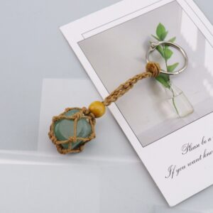 Brown rope + green aventurine keychain