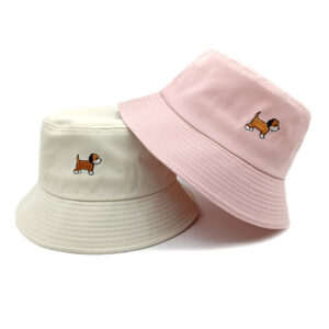 Wholesale Cute Dog Embroidery Bucket Hat Sun Protection Casual Cap for Women