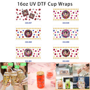 oly-f45e4b1206ce26e86b4fb90f83f8c33c Wholesale 5pcs Retro Sweet Cartoon Girl Red Rose Heart Golden Star Wreath Mixed Decor Prints 16oz Cup UV DTF Wraps OLY Exclusive