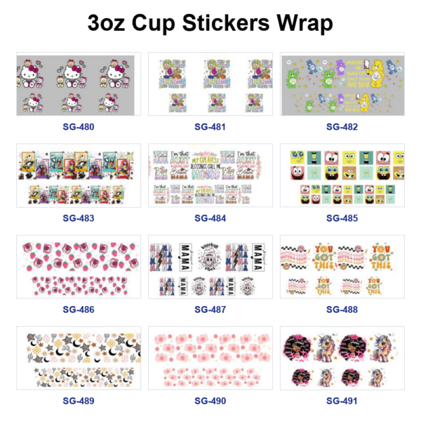 Wholesale 8pcs Kawaii Cartoon Cat 3oz Cup Stickers Wrap OLY Exclusive