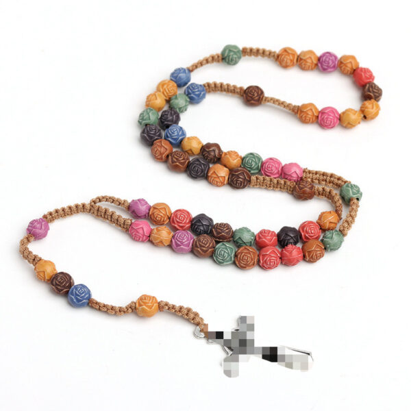 Wholesale Plastic Resin Cross Rosary Necklace Colorful Beads Fashion Jewelry Accessory Gift