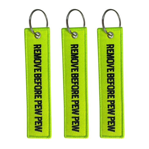 Wholesale Grass Green Flight Tag Keychain with Remove Before Pew Pew Text - Car Key Accessory Gift