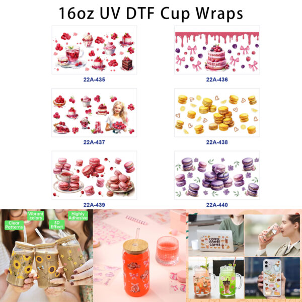 oly-f4e9a6473625b0c48db6c3fb943831d9 Wholesale 5pcs Watercolor Sweet Raspberry French Macaron Cake Mixed Decor Prints 16oz Cup UV DTF Wraps