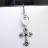 Wholesale Y2K Sweet-Cool Rhinestone Cross Keychain with Heart Engraved Tag, Zinc Alloy Bag Charm Decorative Accessory