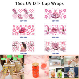 oly-f54cfb323fb2e24dcd95df9e6f14876e Wholesale 5pcs Sweet Pink Girly High Heel Dress Hat Lipstick Woman Cherry Blossom Bow Sneaker Mixed Decor Prints 16oz Cup UV DTF Wraps