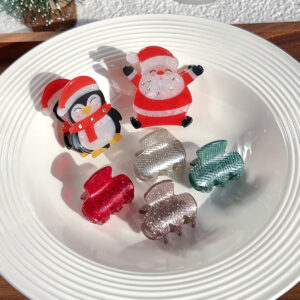 oly-f554ce846c17f8c242eb72868da527b9 Wholesale Cartoon Santa Claus Penguin Rhinestone Hair Claw Clip Acrylic Gripper for Women Everyday Styling Boutique Resale