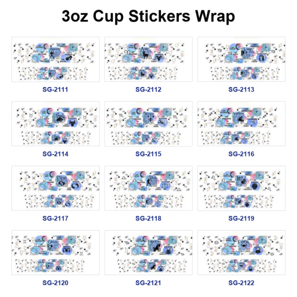 oly-f55728eabafb8df0687e0718bfc796f8 Wholesale 8pcs Mixed Zodiac Horoscope Astrology Print 3oz Cup Stickers Wrap