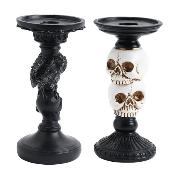 oly-f58bddbc3cda80bb3f2cce8e1822646a Wholesale Resin Halloween Skeleton Crow Candle Holder European Style Home Decor