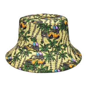 Wholesale European Casual Fisherman Hat Coconut Tree Print Sun Protection Beach Vacation