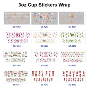 Wholesale 8pcs Mixed Milk Tea Cup Cartoon Animal Boba Tea Teapot Bottle Pink Bow Print 3oz Cup Stickers Wrap