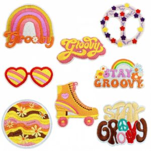 Wholesale 8-Pack Embroidered Iron-On Patches Heart Sunglasses Rainbow Design for DIY Fashion Accessories